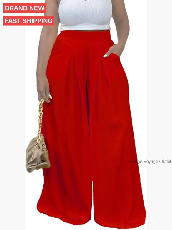 Pants - High Waisted Wide Leg Palazzo Pants with Pockets Loose Fit Casual